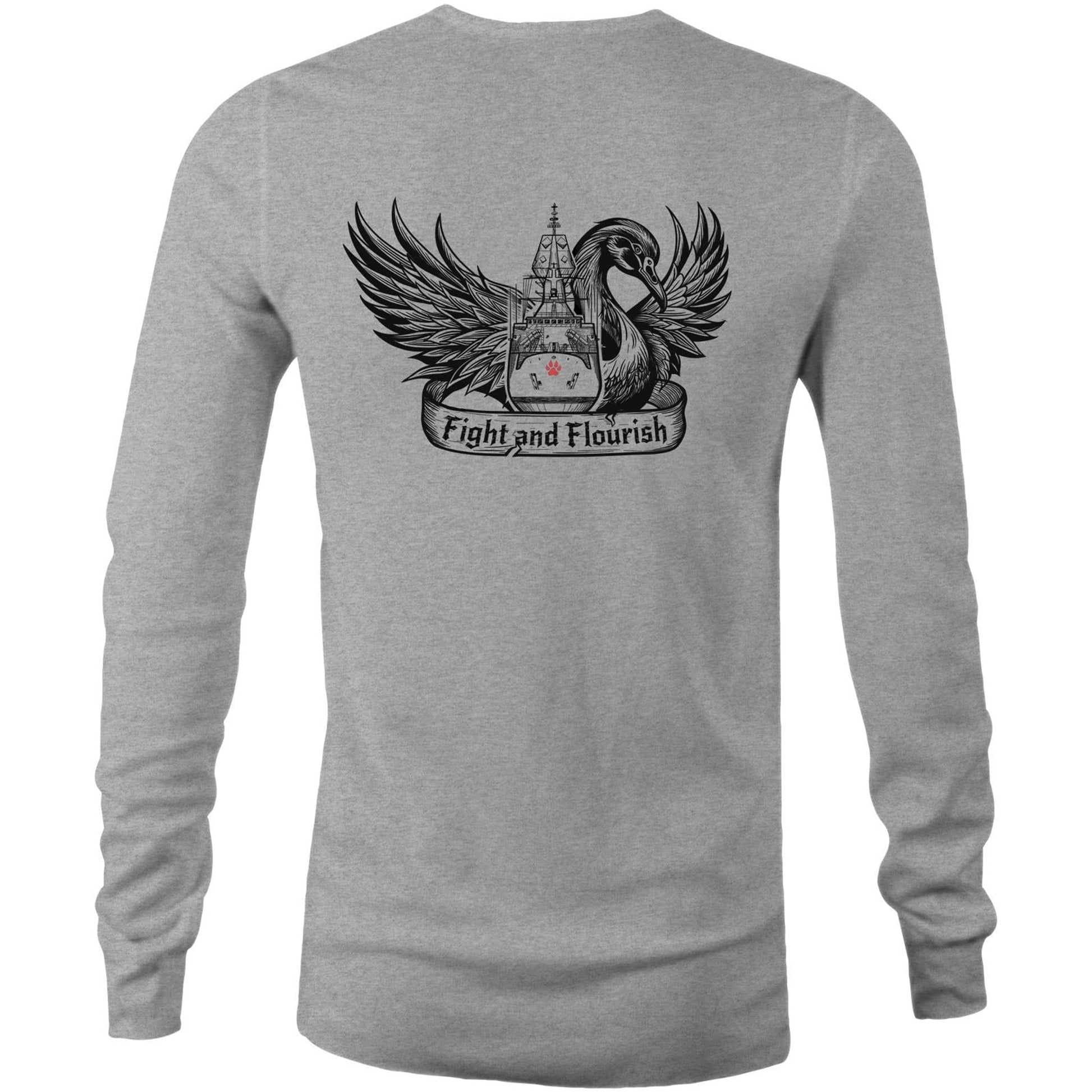 RumMonkey-American-traditional-tattoo Grey Marle / Small HMAS Perth - Long Sleeve T-Shirt