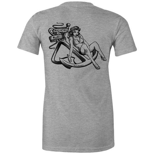 RumMonkey-American-traditional-tattoo Grey Marle / Extra Small Anchors away - Women’s grey shirt