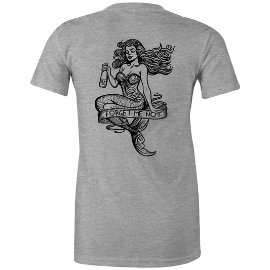 RumMonkey-American-traditional-tattoo Grey Marle / Extra Small Forget Me Not Mermaid - Women’s Grey Shirt