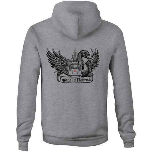 RumMonkey-American-traditional-tattoo Grey Marle / Extra Small HMAS Perth - Unisex Premium Pocket Hoodie