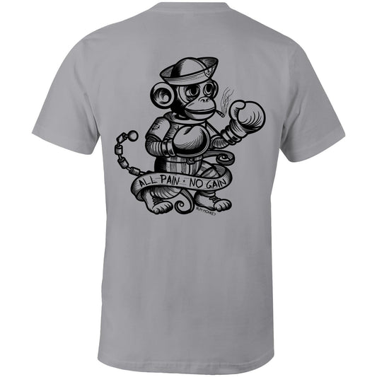 RumMonkey-American-traditional-tattoo Grey Marle / Small All Pain, No Gain - Men’s grey shirt